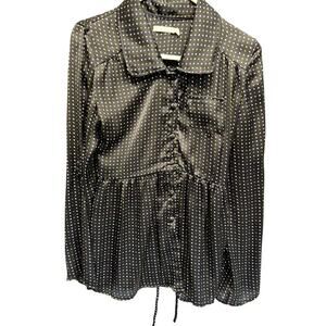Tulle Sheer Y2K Button Up Collared Long Sleeve‎ Tunic Belt Black M Witchygoth